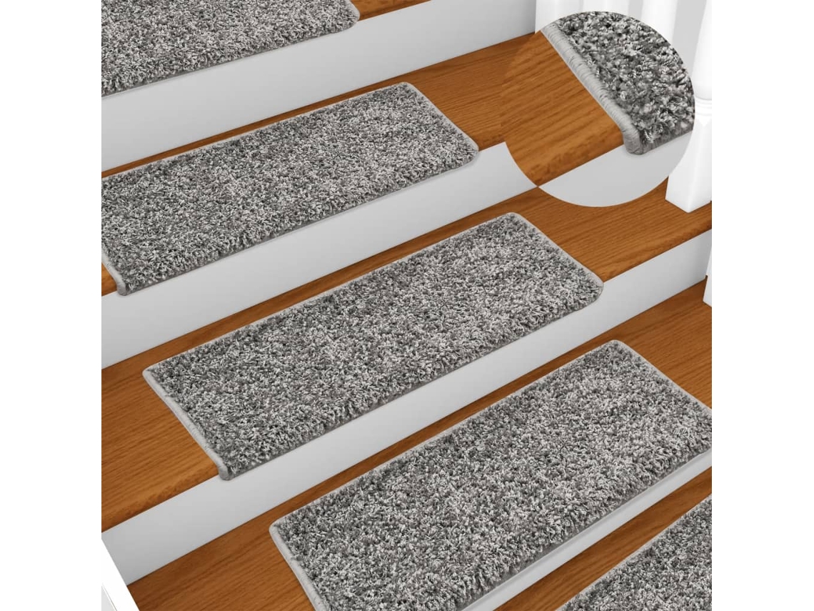 Vidaxl Tapetes De Escada 10 Peças 65x21x4 Cm Cinza Com Borda Retangular