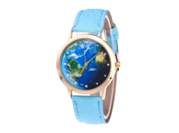 Reloj De Pulsera De Aleación Dial Redondo Cuarzo Reloj Pareja Azul Claro