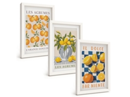 Composição De Quadros Frutas Cítricas Amarelas Retrô Espelharte (3 Peças 20x30 Cm)