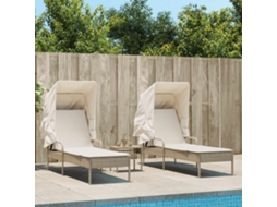 Vidaxl Espreguiçadeiras Com Toldos E Mesa 2 Pcs Vime Pe Bege