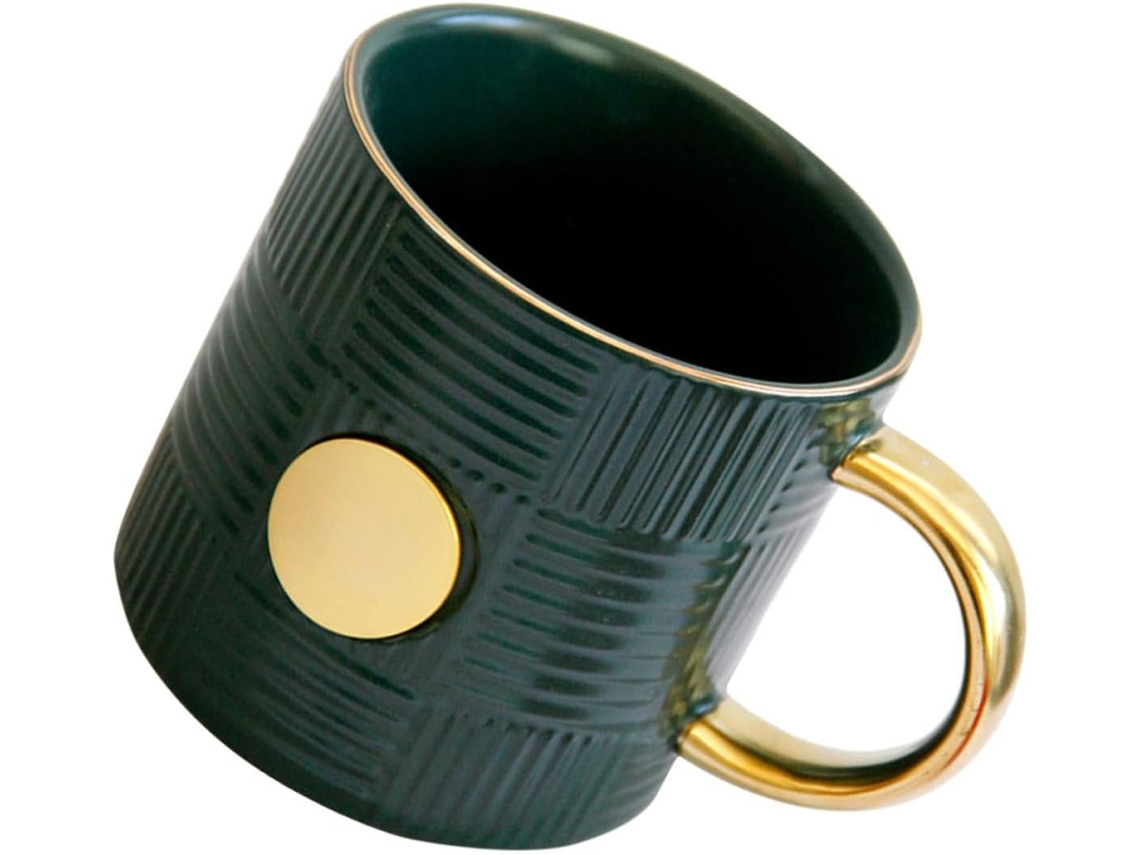 Caneca De Cerâmica Verde De 400ml Em Estilo Retrô Com Alça