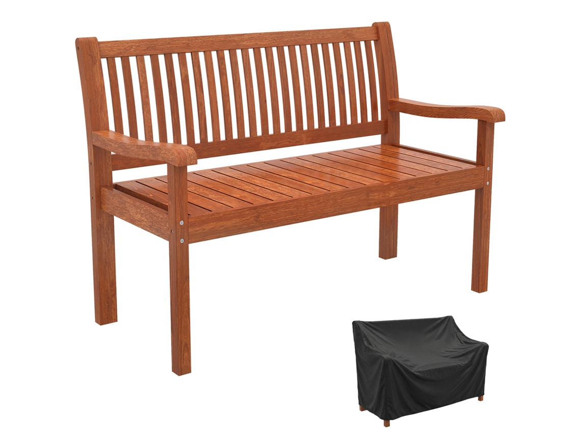 Banco De Jardim Em Madeira, De Exterior De 2 Lugares Com Capa Impermeável Encosto Ergonómico 125x62x90 Cm Castanho Claro