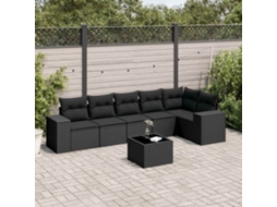 Vidaxl 7 Pcs Conjunto De Sofás P/ Jardim C/ Almofadões Vime Pe Preto