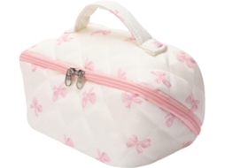 Nécessaire acolchoada essencial para maquiagem, ideal para organizar cosméticos e itens de higiene pessoal em casa.