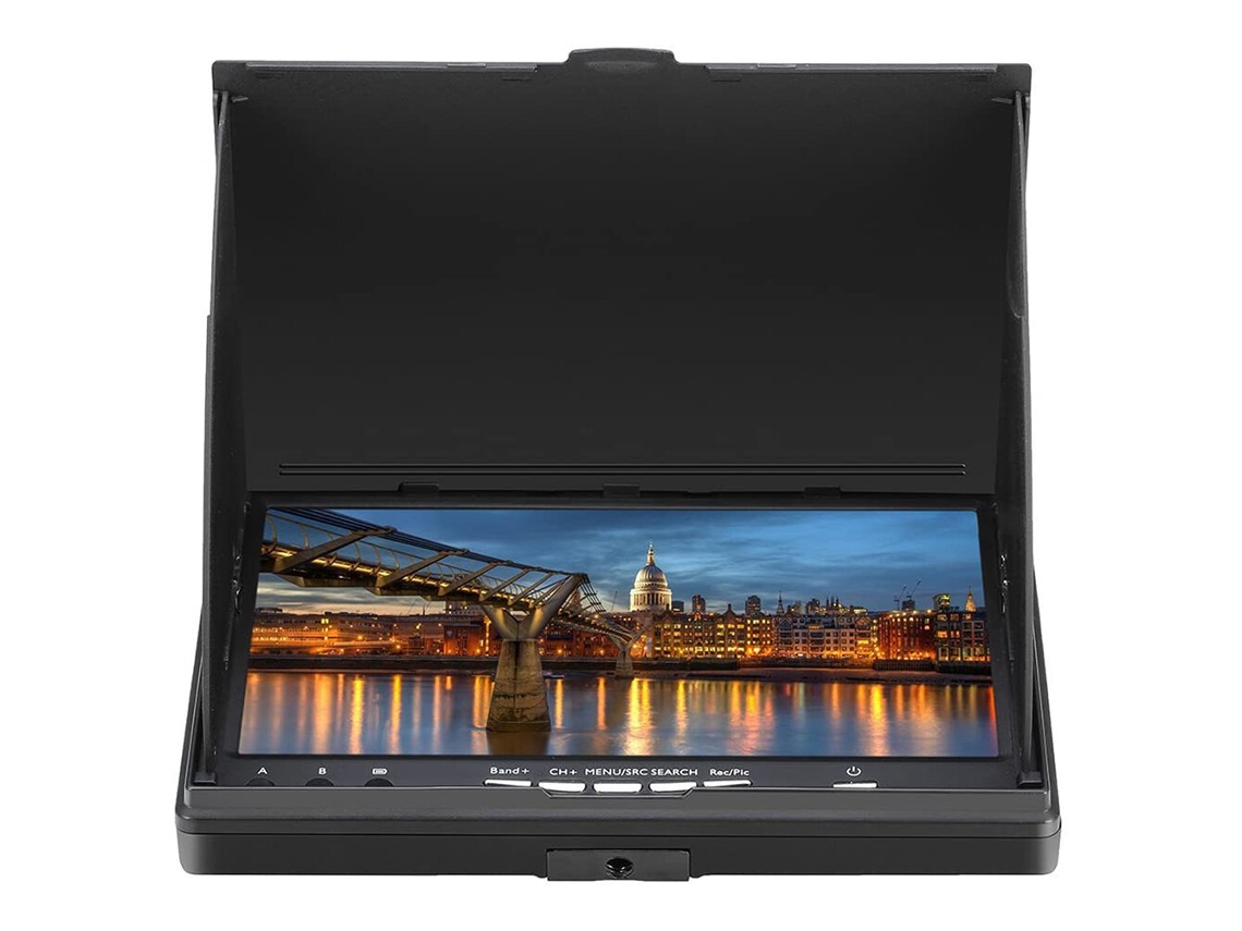 Monitor Preto + 2 Antenas Rp sma Lcd Lt5802d 5.8ghz 40ch 800*480 7" Dvr Fpv Receptor Duplo Bateria Antenas Drones Rc MDUG