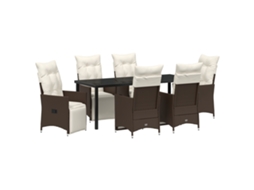 Conjunto 7 Conjunto De Jantar Para Jardim Vidaxl Castanho Vime Pe (200 X 80 X 73 Cm)