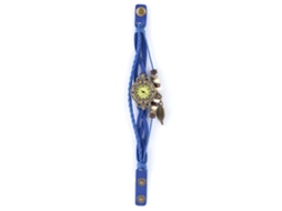 Relógio Pulseira Feminino Pu com Pingente Folha Azul Analógico Quartzo Elegante