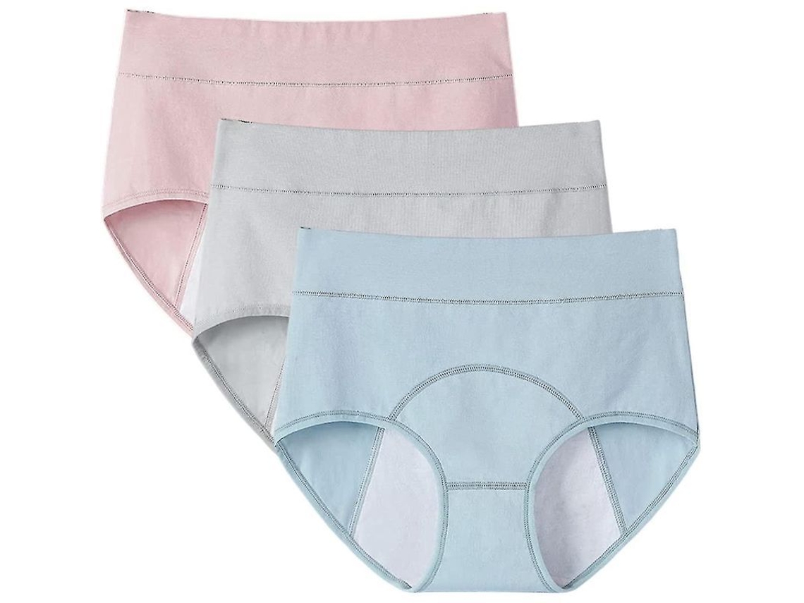 Calcinha Menstrual com Forro Duplo Impermeável, Material Macio e Confortável, Ideal para Fluxo Leve e Proteção Extra Azul X Cinza X Rosa