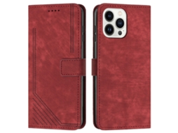 Capa Em Couro Pu Para Iphone 16 Pro Vermelho