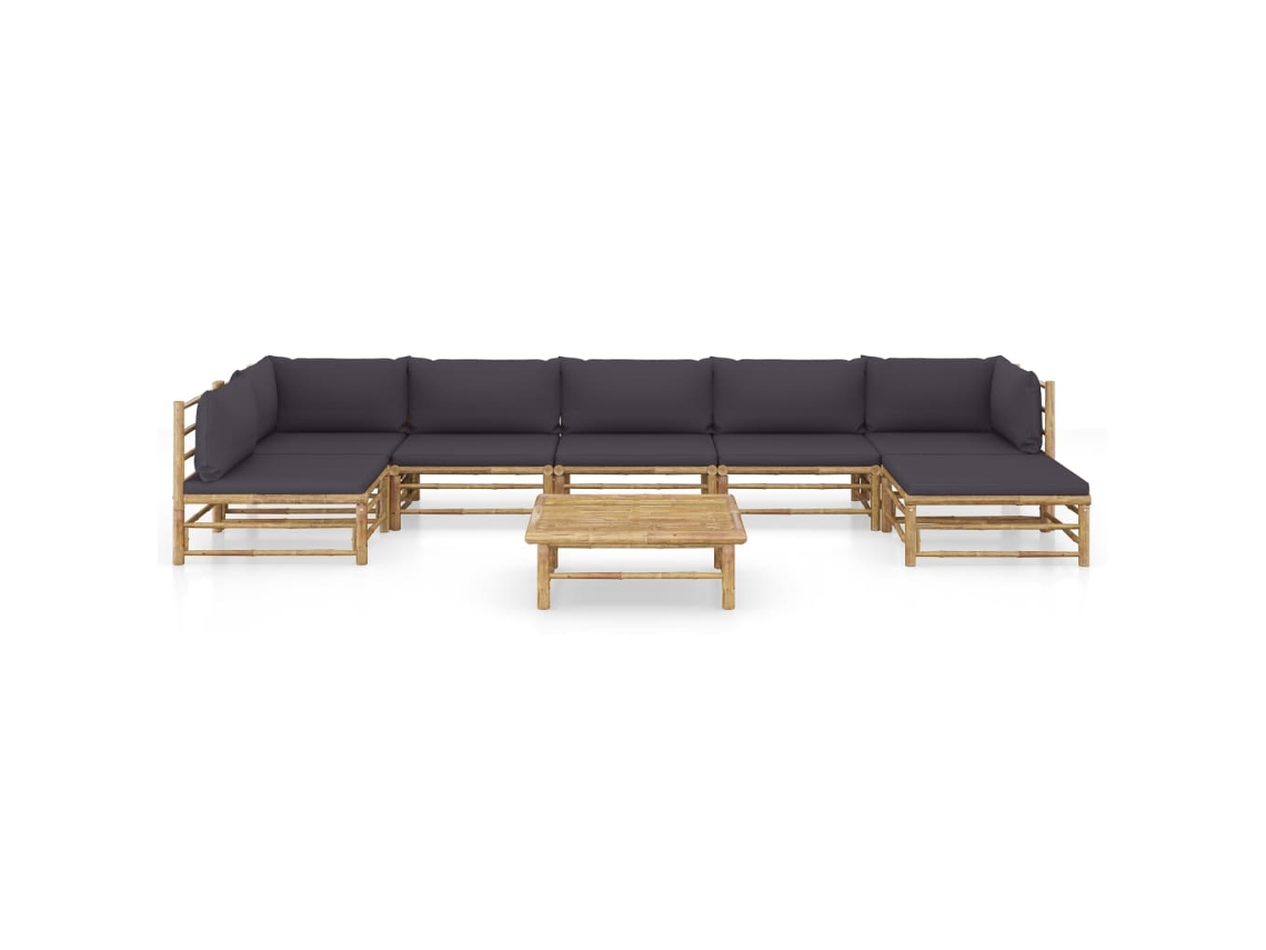 Maison Exclusive - 8 Pcs Conj. Lounge Jardim Em Bambu C/ Almofadões Cinza-escuro