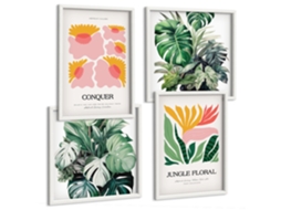 Composição De Quadros Motivos Vegetais Boho Flores Espelharte (4 Peças)