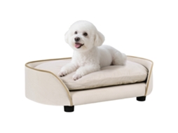 Sofá para Cães com Almofada Removível, Capa Lavável, 66x43x19.5cm, Bege