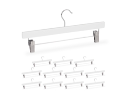 Cabide De Madeira Relaxdays Para Calças, 12 Unidades, Clipes Ajustáveis, Gancho Rotativo 360°, 35,5 Cm, Branco