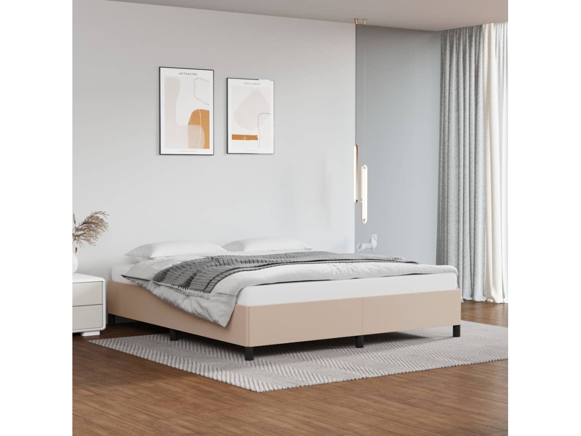 Estrutura de Cama Cappuccino Pele Sintética Castanho (180x200cm)