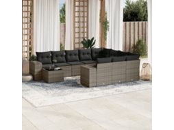 Jogo de Sofá Jardim 11 Peças C/ Almofadões Vime Pe Cinza Dkd Home Decor