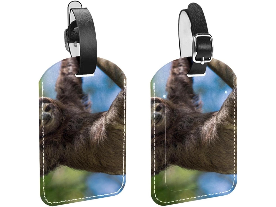 Conjunto De 2 Etiquetas Bagagem Em Couro Sintético Proteger A Privacidade Animais Preguiçosos
