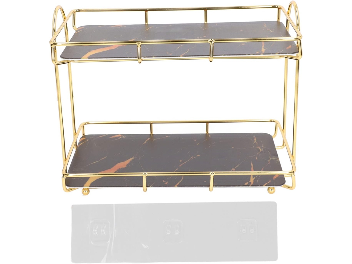 Prateleira De Banheiro 2 Níveis Com Divisória, Organizador De Cosméticos, Design Elegante Dourado, Amplo Espaço Para