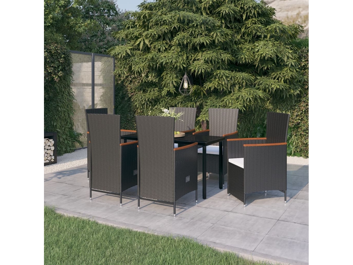 Vidaxl 7 Pcs Conjunto De Jantar Para Jardim Com Almofadões Preto