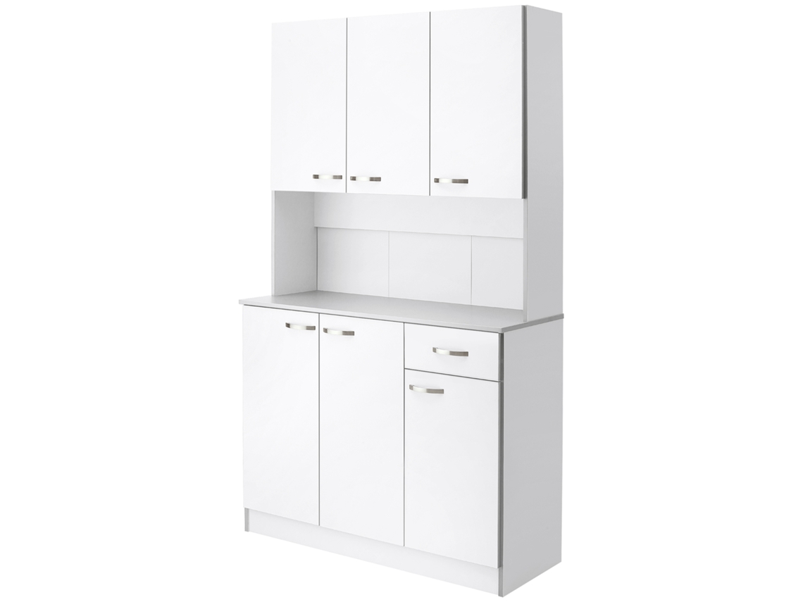 Armário De Cozinha Aparador De Sala De Jantar Com 1 Gaveta 6 Portas E Prateleiras Ajustáveis Estilo Moderno 101x39x180 Cm Branco