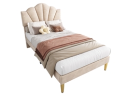 Cama Estofada Veludo Concha 90x200 com Pés Dourados PAPRIKA