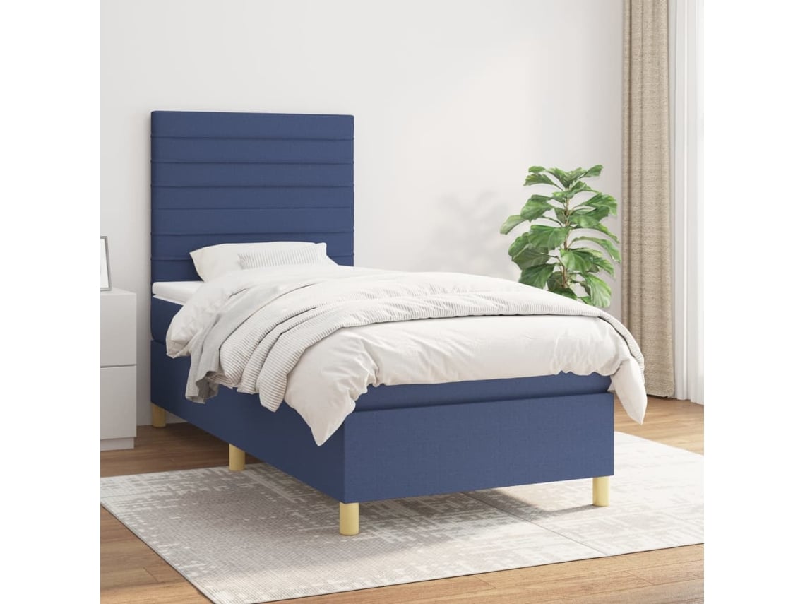 Cama Com Molas/colchão 90x190 Cm Tecido Azul