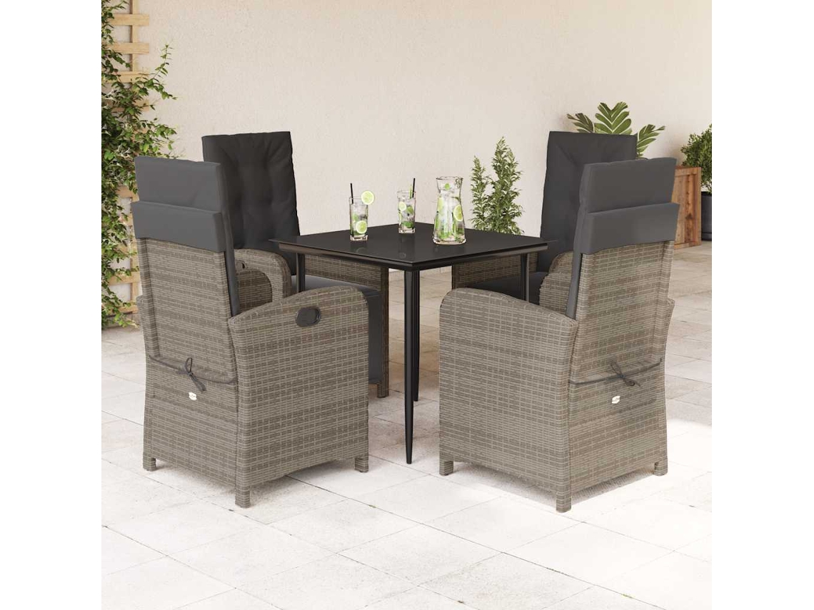 Vidaxl 5 Pcs Conjunto De Jantar P/ Jardim C/ Almofadões Vime Pe Cinza
