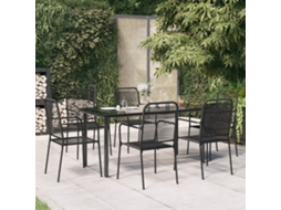 7 Pcs Conjunto De Jantar P/ Jardim Corda De Algodão E Aço Preto Dkd Home Decor