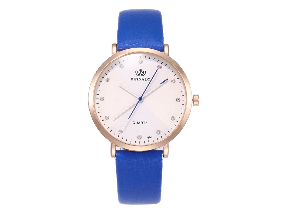 Relógio de pulso analógico de quartzo para casais com mostrador redondo azul royal.