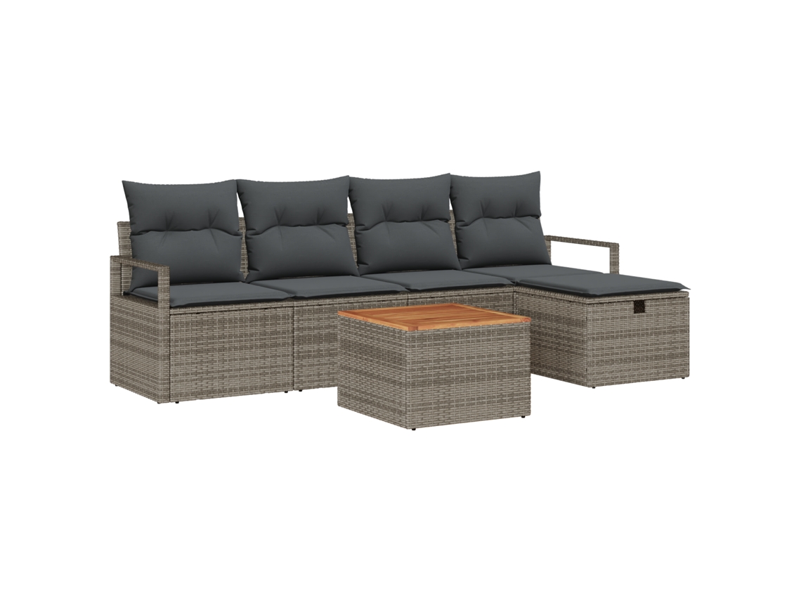 Conjunto 6 Conjunto De Sofá De Jardim Vidaxl Cinzento Vime Pe (55 X 55 X 37 Cm)