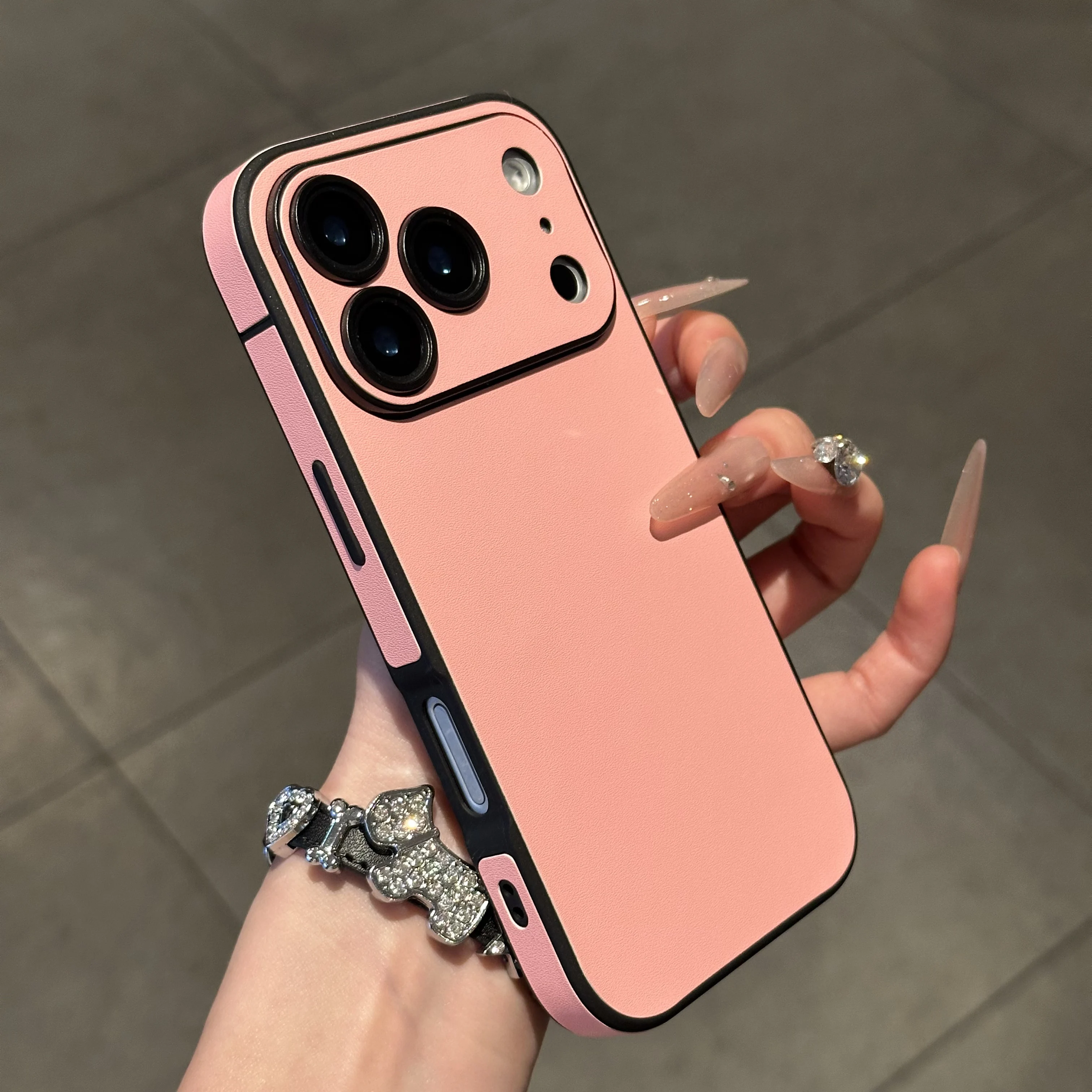 Capa De Celular Em Couro Resistente Com Moldura De Silicone Macio (para Iphone 14 Pro Max Rosa).