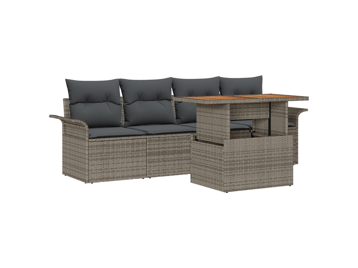 Conjunto 5 Conjunto De Sofá De Jardim Vidaxl Cinzento Vime Pe (100 X 55 X 73 Cm)