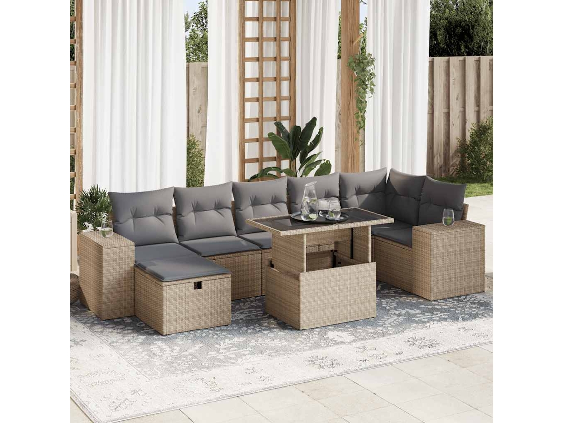 Vidaxl 5 Pcs Conjunto De Sofás P/ Jardim Com Almofadões Vime Pe Bege