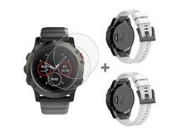 Pulseira De Relógio Lurelia Para Garmin Fenix 5x 26 Mm 2pcs Em Silicone Com 2pcs Película De Vidro Temperado Branca