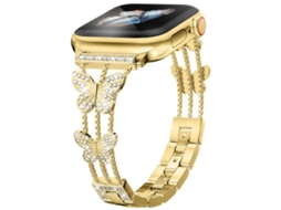 Bracelete Para Apple Watch 46/49/45/44mm - Metal Com Diamante Em Formato De Borboleta Dourada