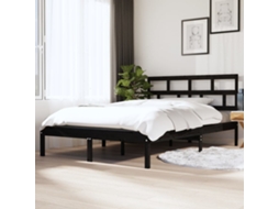 Vidaxl Estrutura De Cama Casal 135x190 Cm Madeira Maciça Preto