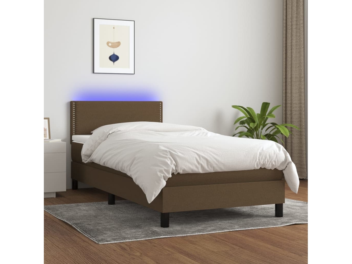 Vidaxl Cama Box Spring C/ Colchão/led 100x200cm Tecido Castanho-escuro