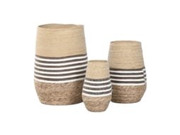 Plantador De Casa Esprit Castanho Duas Núcleos De Fibra Urbana 31 X 31 X 49 Cm (3 Peças)