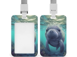Porta Crachá Com Estampa De Peixe Boi, Capa Protetora Vertical Com Cordão, Estojo De Plástico Impermeável, Porta Cartões