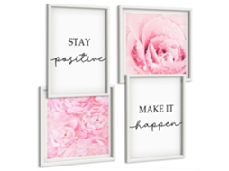 Composição De Quadros Frases Motivacionais Com Flores Espelharte (4 Peças)