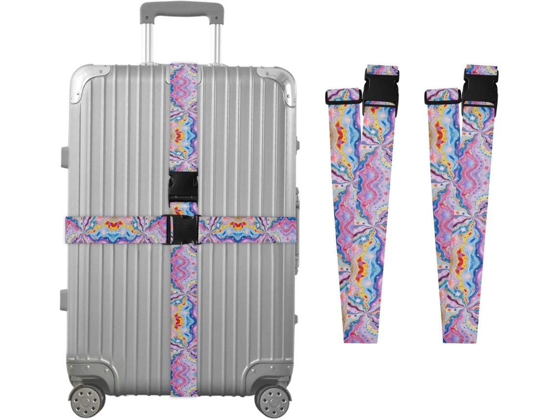 Conjunto De 2 Cintas Bagagem Personalizadas Com Fivelas E Presilhas Coloridas, Com Estampa De Estrela Em Espiral