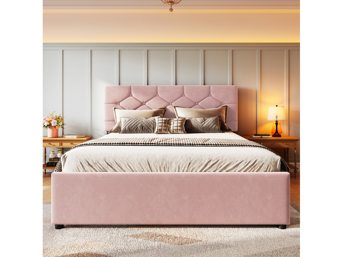 Cama Acolchoada Sem Colchao Com Base Ripada Cor Rosa Bem-estar E Bem-estar No Seu Cotidiano 140x200cm
