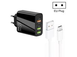 65w Dual Pd Tipo C + 3 Usb multiporta com 3a Usb para Cabo de Dados Tipo C, plugue UE preto XIAOMOYU