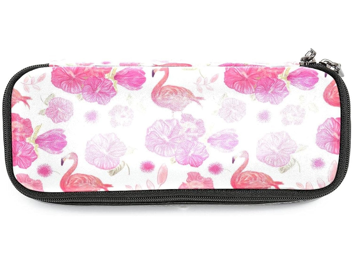 Estojo Grande Com Estampa De Flamingos E Flores, Ideal Escola, Escritório, Adultos, Meninas E Meninos