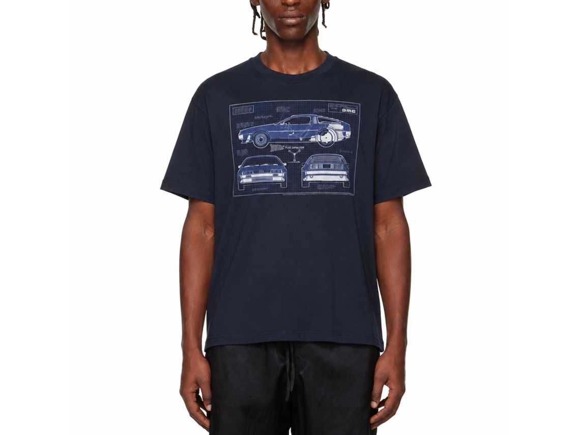 Rockinstone Back To The Future Movie Blueprints Navy Adult T-shirt Size:l