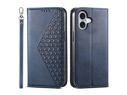 Capa Em Couro Pu Textura De Gémeo, Com Alça Para Apple Iphone 16 - Azul