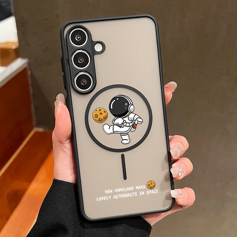 (preto) Capa Magnética Para Celular Samsung Galaxy S25 Com Estampa Fofa De Astronauta