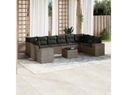 Vidaxl 11 Pcs Conjunto Sofás De Jardim C/ Almofadões Vime Pe Cinzento