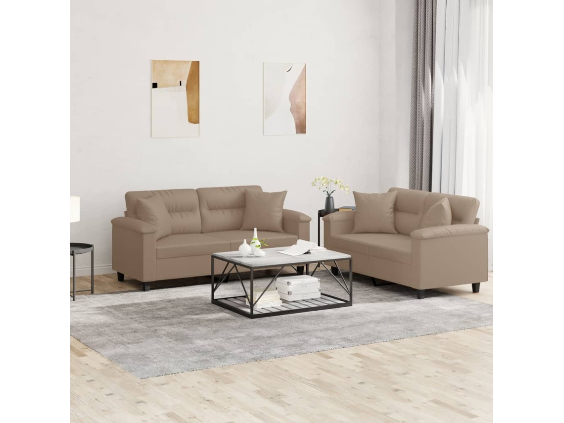 Vidaxl 2 Pcs Conjunto Sofás C/ Almofadas Couro Artificial Cappuccino