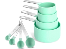 Conjunto de Copo Medidor e Colher 8 Peças de Colheres Medidoras Clássicas de Aço Inoxidável com Cabeça de Plástico para Ingredientes Secos E