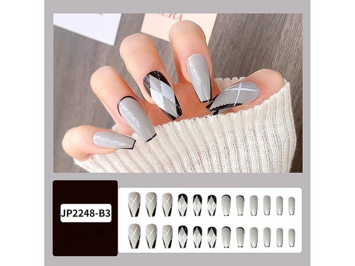 Dedos de Unhas Falsas Diy de Arte com Diamantes Preto e Branco para Festas e Presentes
